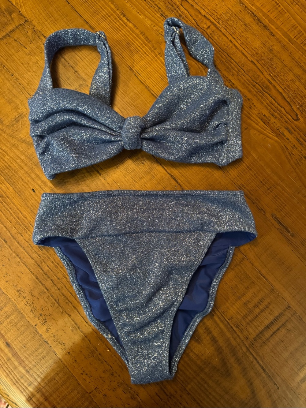 Montce Shimmering Blue Knot-Front Girls Two-Piece Swim Set
